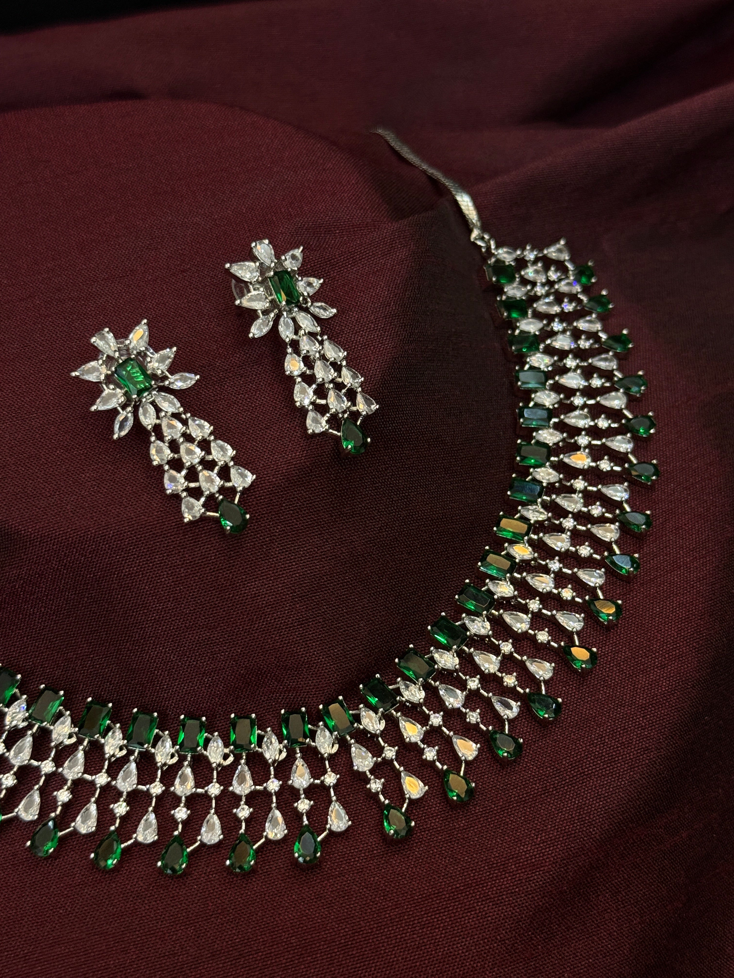 Emerald Elegance American Diamond Necklace Set